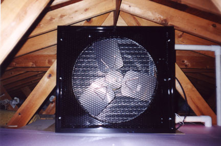 Picture of the attic solar pool heater inside of an actual attic.